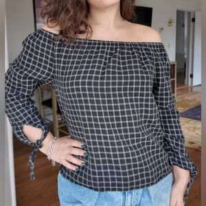 Madewell Plaid Off-Shoulder Blouse